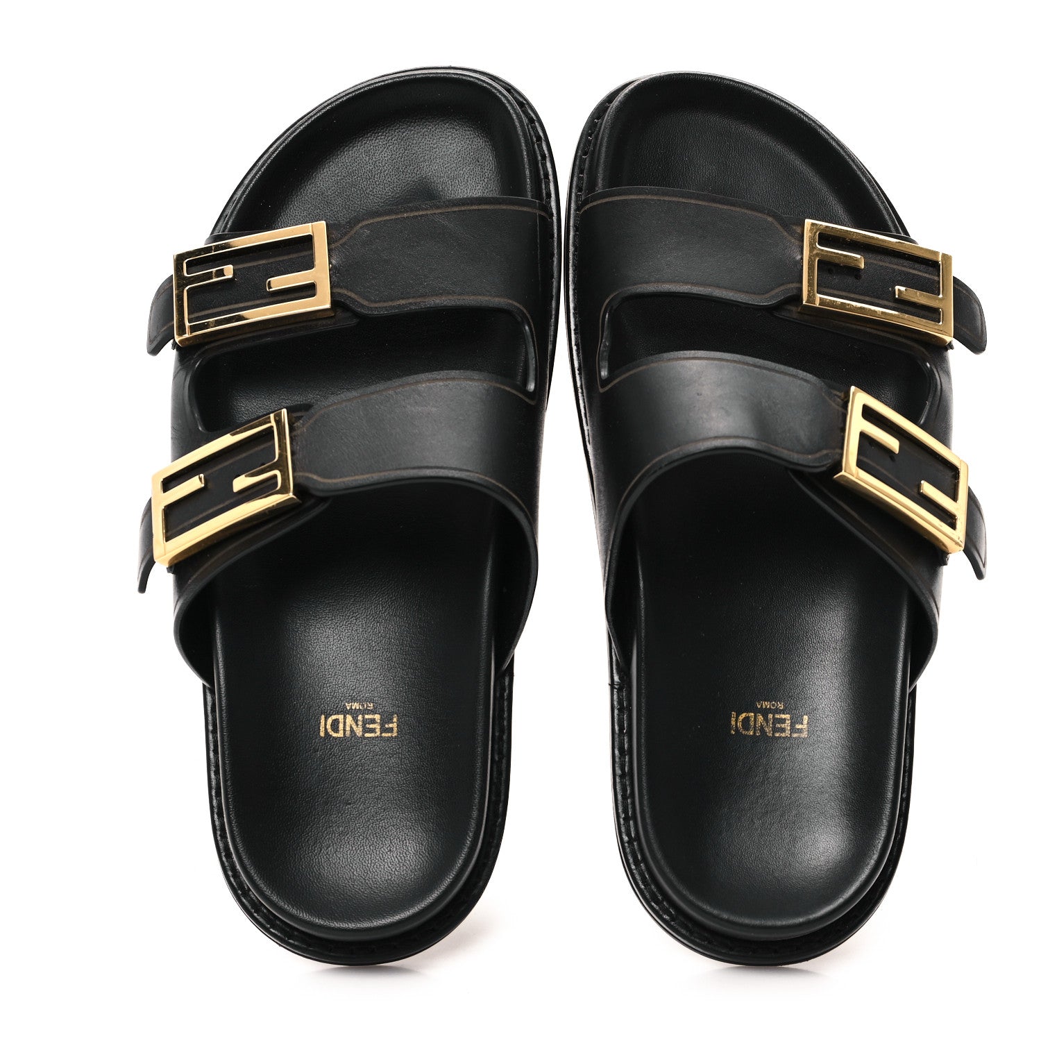 Fendi Vitello Fendi Feel Buckled Slide Sandals 37 Black 2 of 9