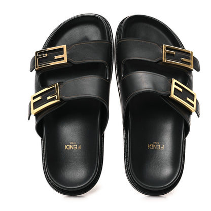 Fendi Vitello Fendi Feel Buckled Slide Sandals 37 Black 2 of 9