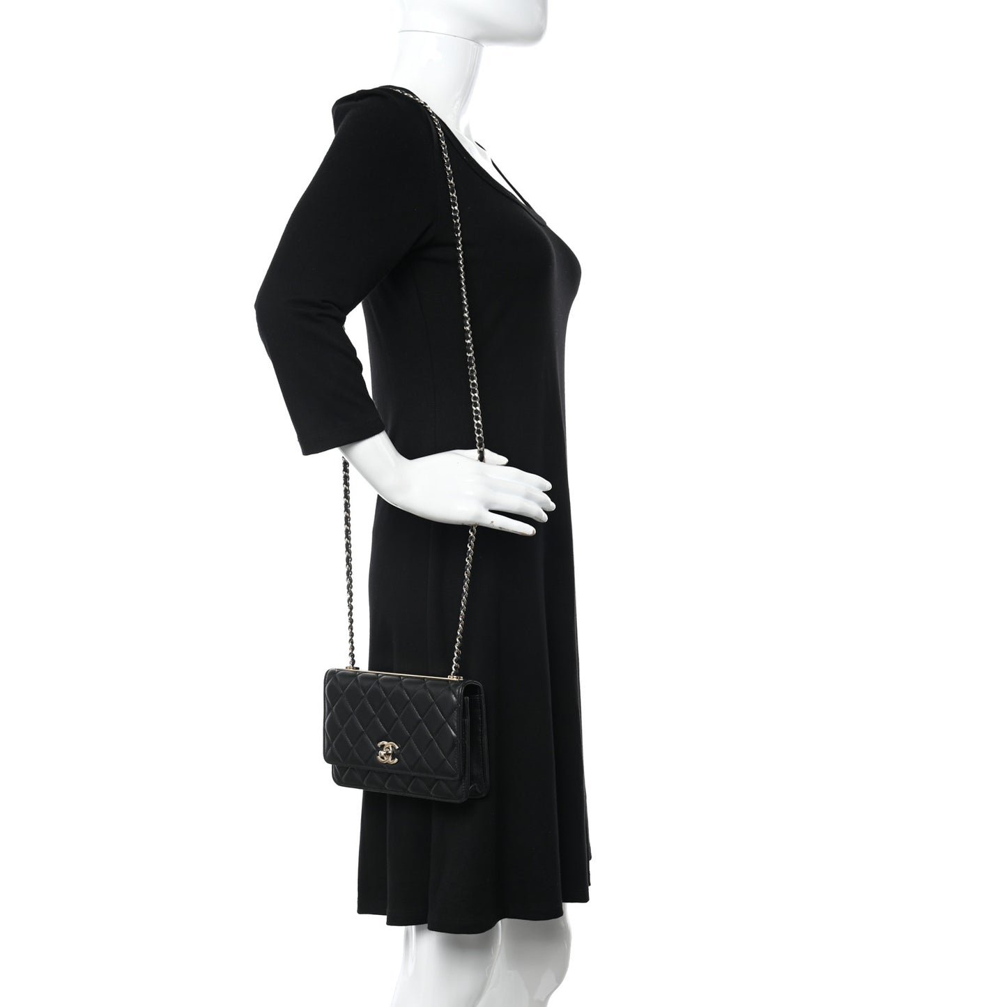 Lambskin Quilted Trendy CC Wallet On Chain WOC Black