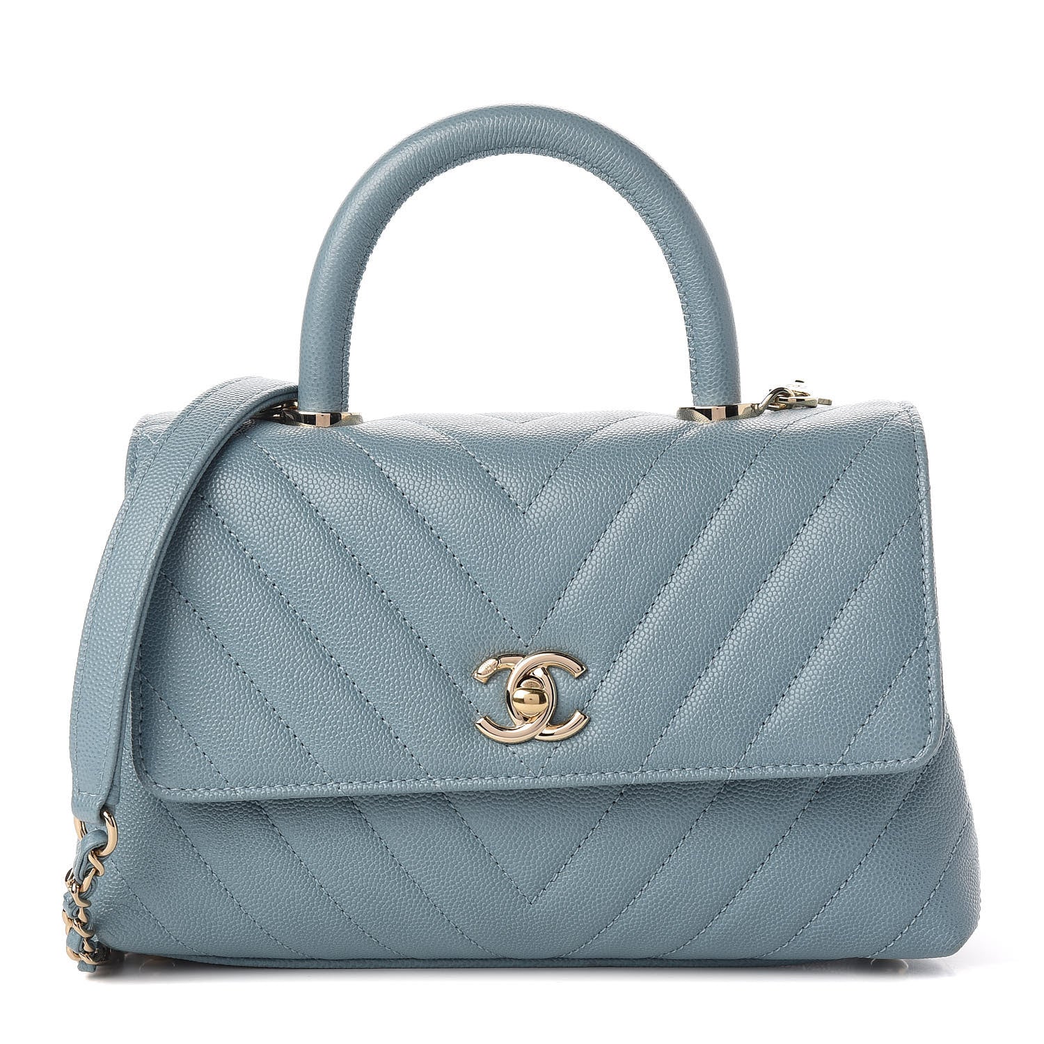 Chanel Caviar Chevron Quilted Mini Coco Handle Flap Sky Blue 1 of 13