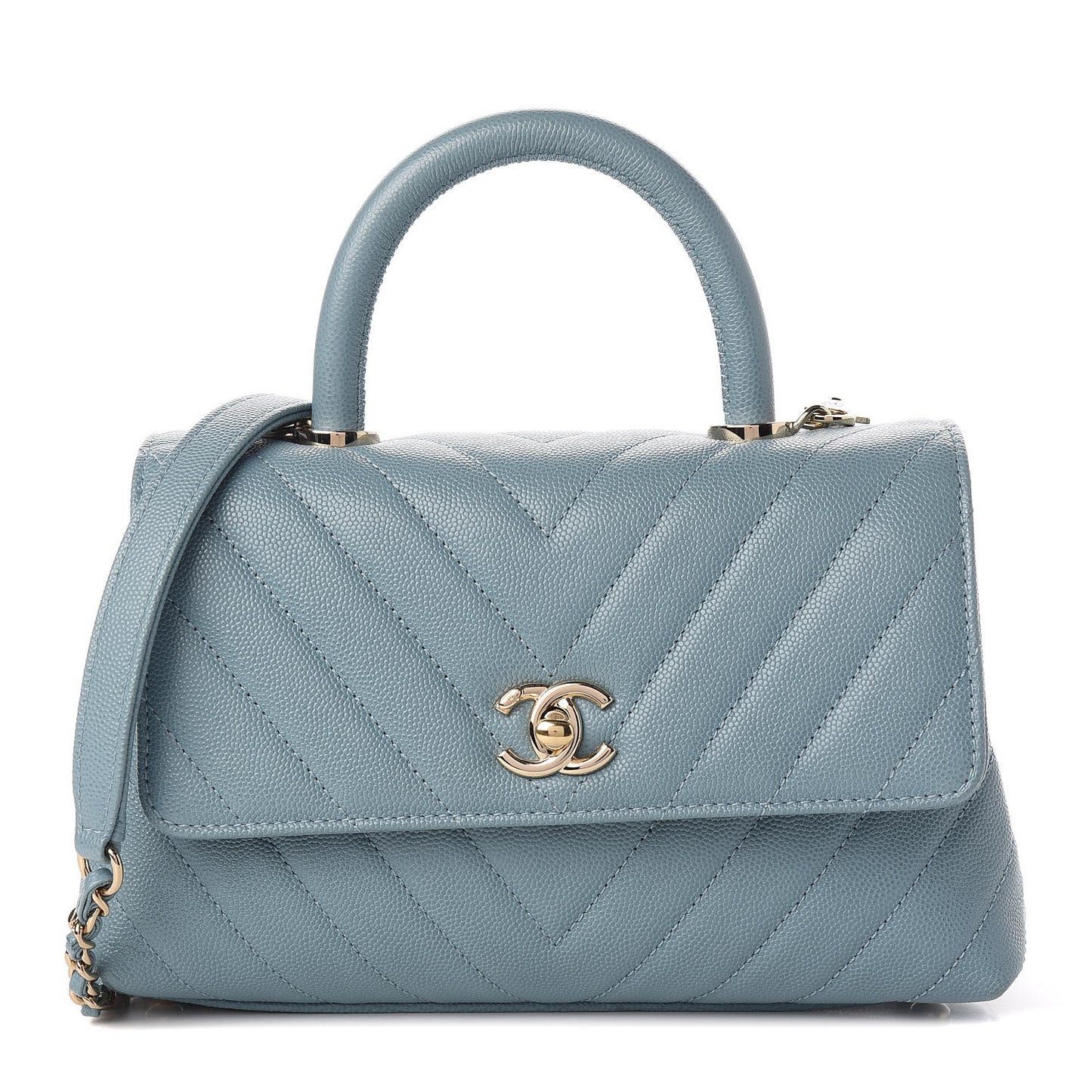 Caviar Chevron Quilted Mini Coco Handle Flap Sky Blue