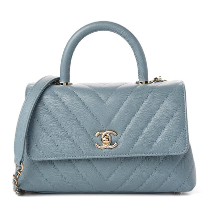 Chanel Caviar Chevron Quilted Mini Coco Handle Flap Sky Blue 1 of 13