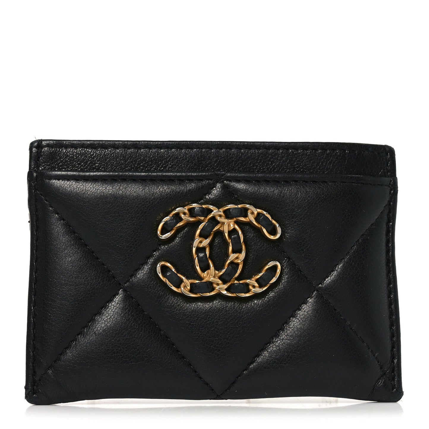 Lambskin Quilted Chanel 19 Card Holder Black