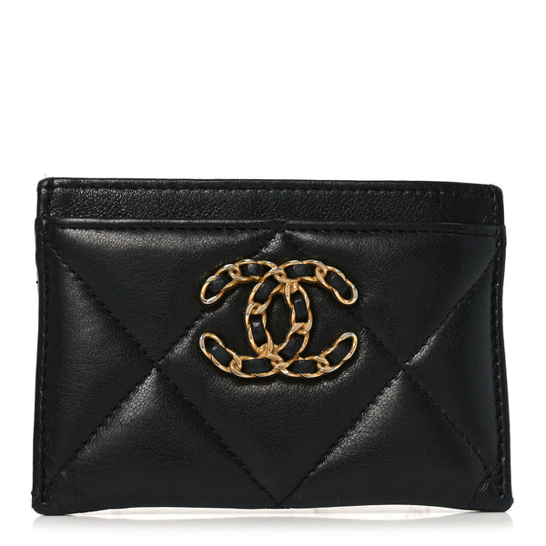 Chanel Lambskin Quilted Chanel 19 Card Holder Black 1875626