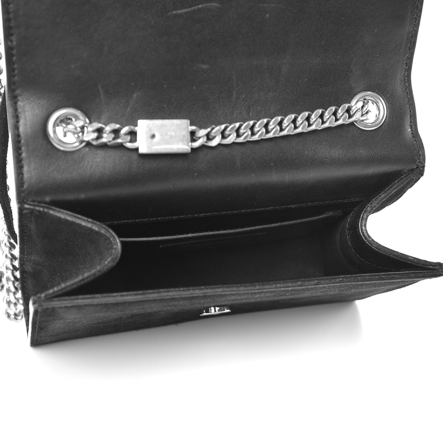 Suede Fringe Chain Small Monogram Satchel Black