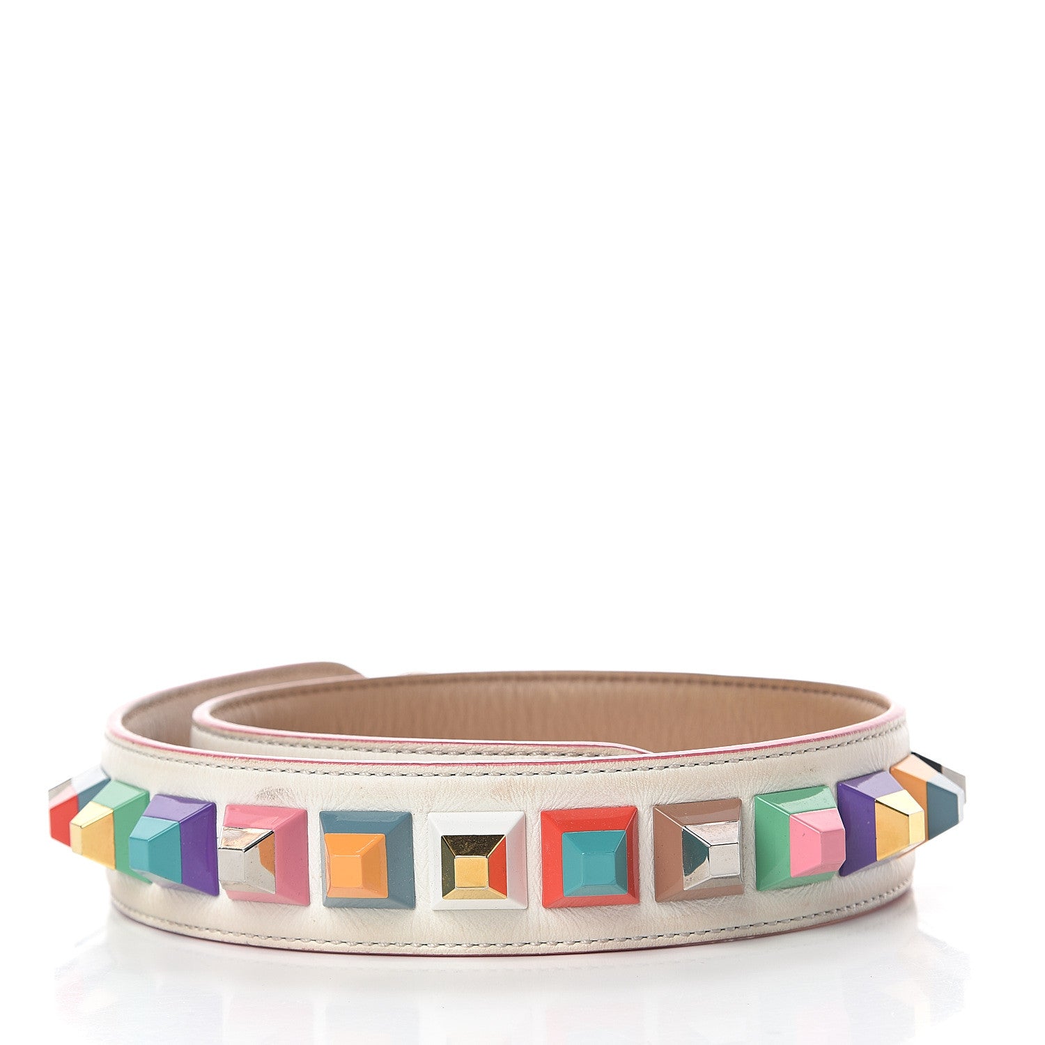 Fendi Vitello Dolce Plexiglass Bi-Color Studded Strap You White Ice Cuoio Multicolor 2 of 3
