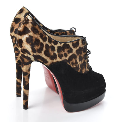 Christian Louboutin Pony Hair Suede Miss Poppins 140 Peep Toe Platform Booties 36 Version Leopard 4 of 8