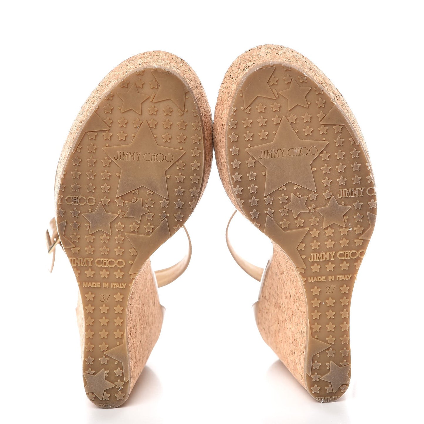 Patent Calfskin Cork Pela T Strap Wedge Sandals 37 Nude