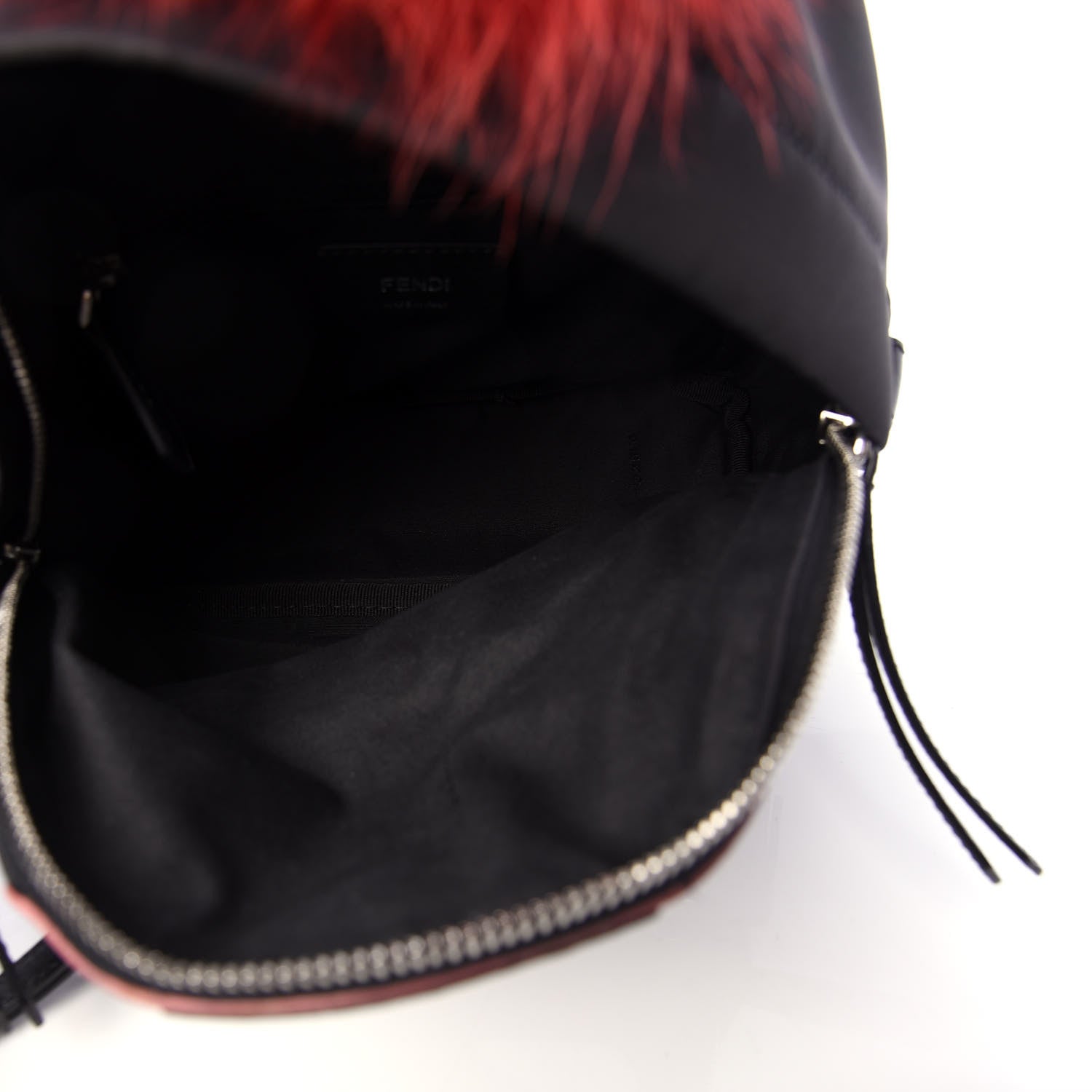 Fendi Nylon Vitello Dolce Elaphe Fox Fur Monster Eyes Mini Backpack Black Natural Bordeaux Multicolor 4 of 9