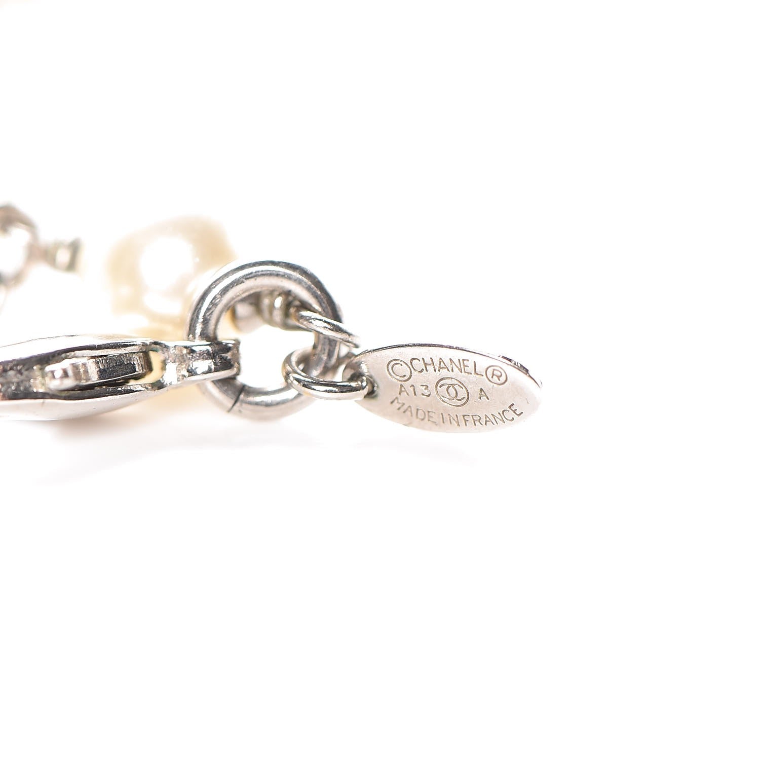 Chanel Crystal Pearl CC Long Necklace Silver 5 of 6