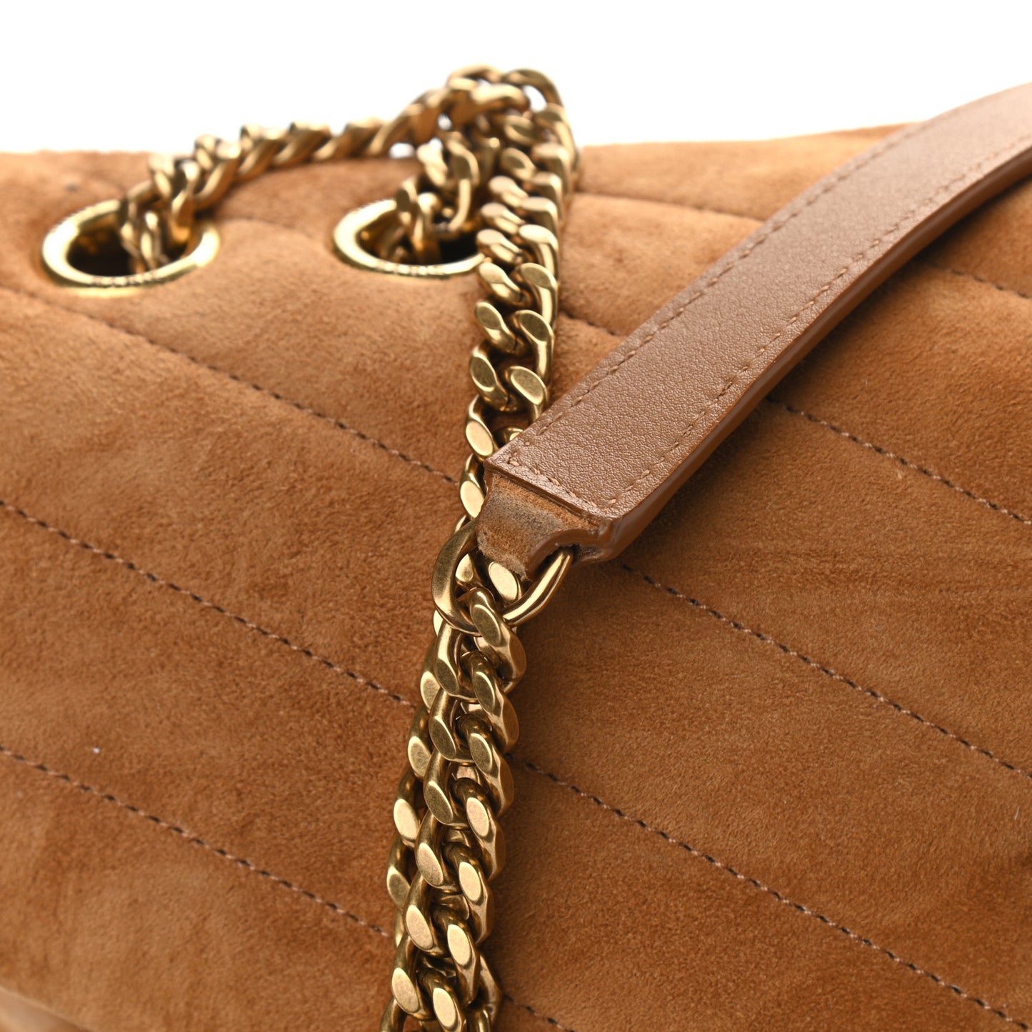 Suede Y Quilted Monogram Medium Loulou Chain Satchel Cinnamon