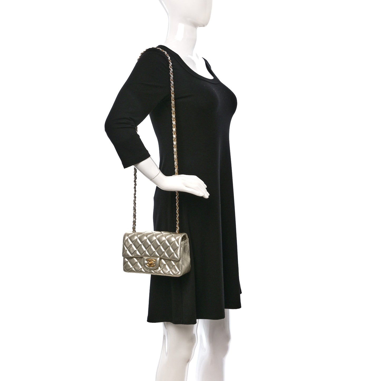 Metallic Lambskin Quilted Mini Rectangular Flap Gold