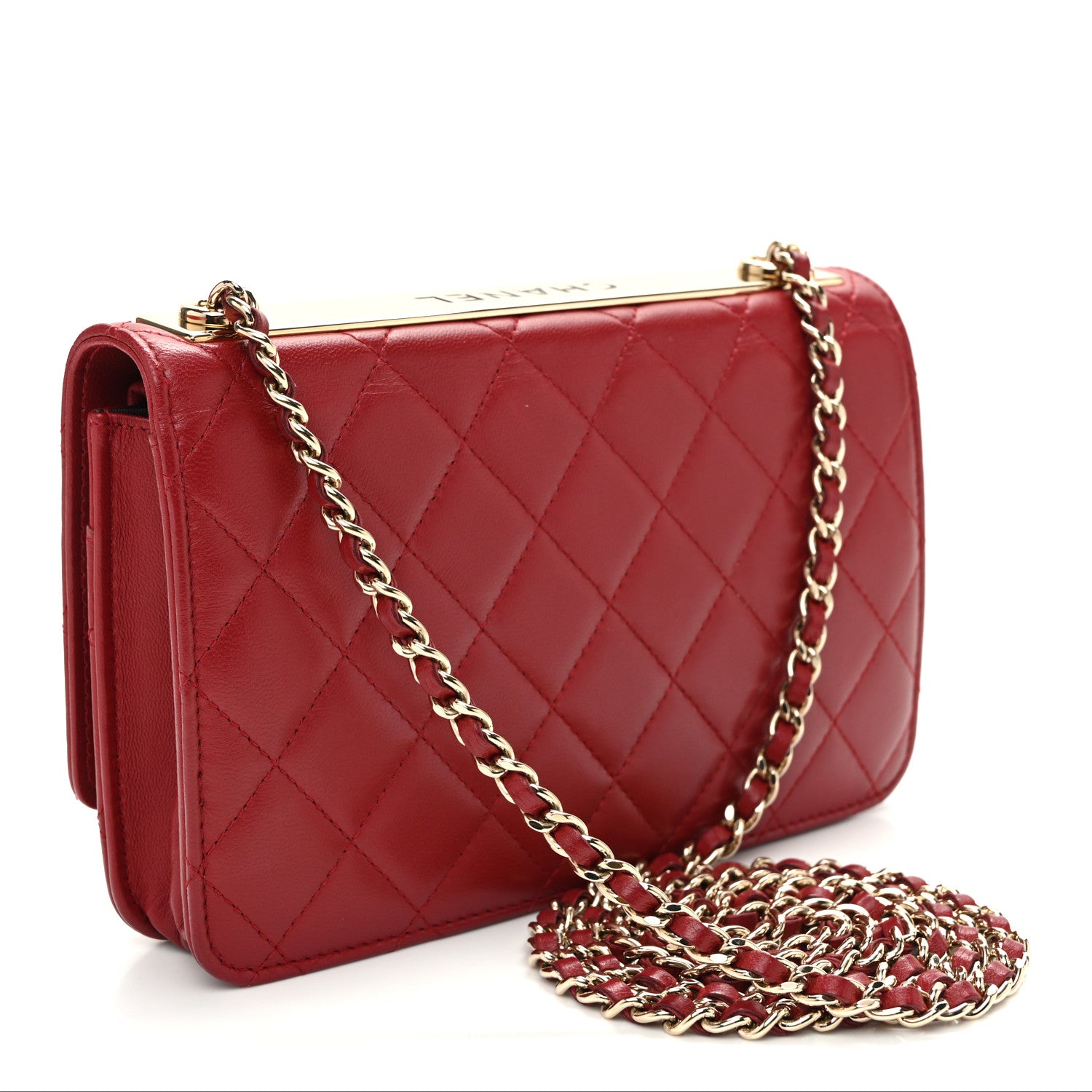 Chanel Lambskin Quilted Trendy CC Wallet On Chain WOC Red 3 of 12
