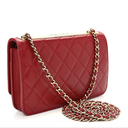 Chanel Lambskin Quilted Trendy CC Wallet On Chain WOC Red 3 of 12