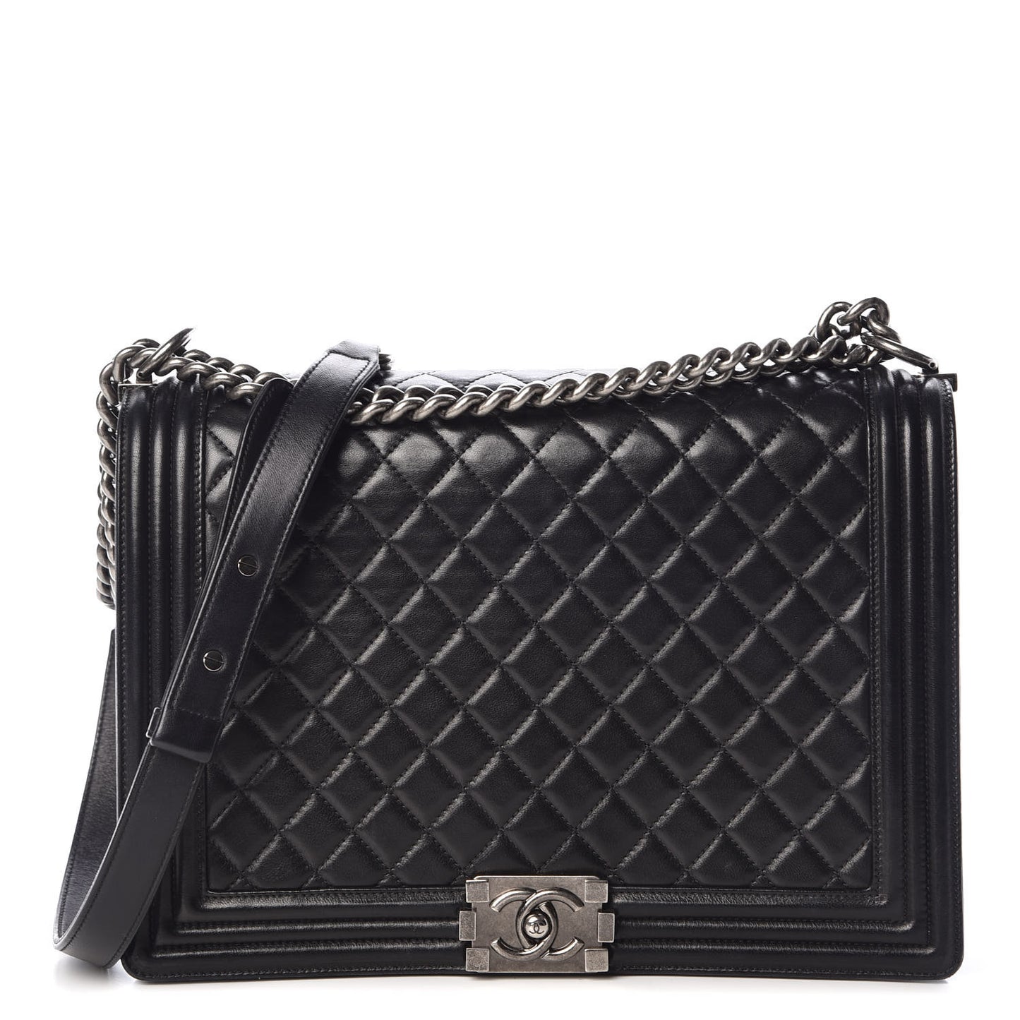 Lambskin Quilted Large Boy Flap Black