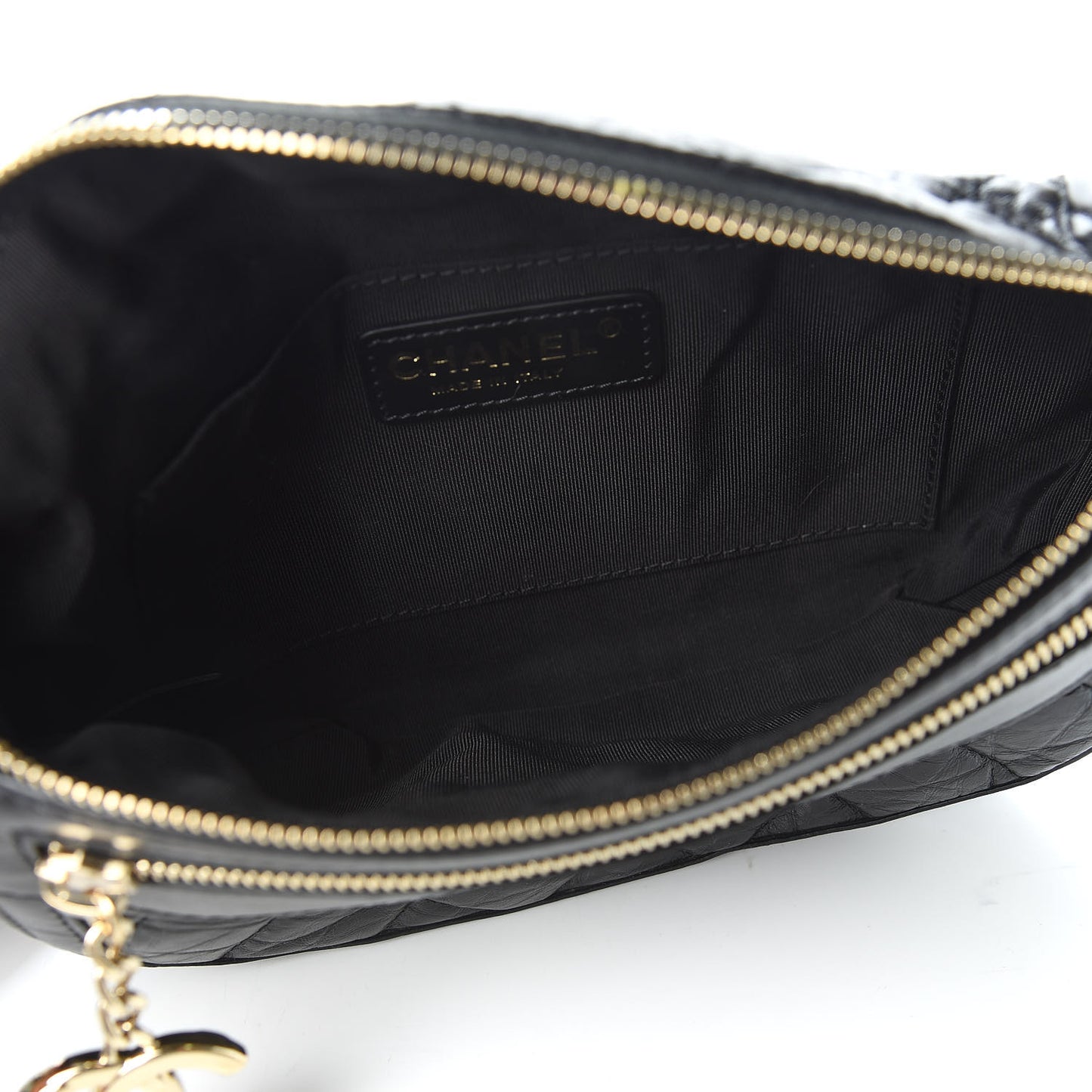 Aged Calfskin Quilted Waist Bag With Coin Purse Black