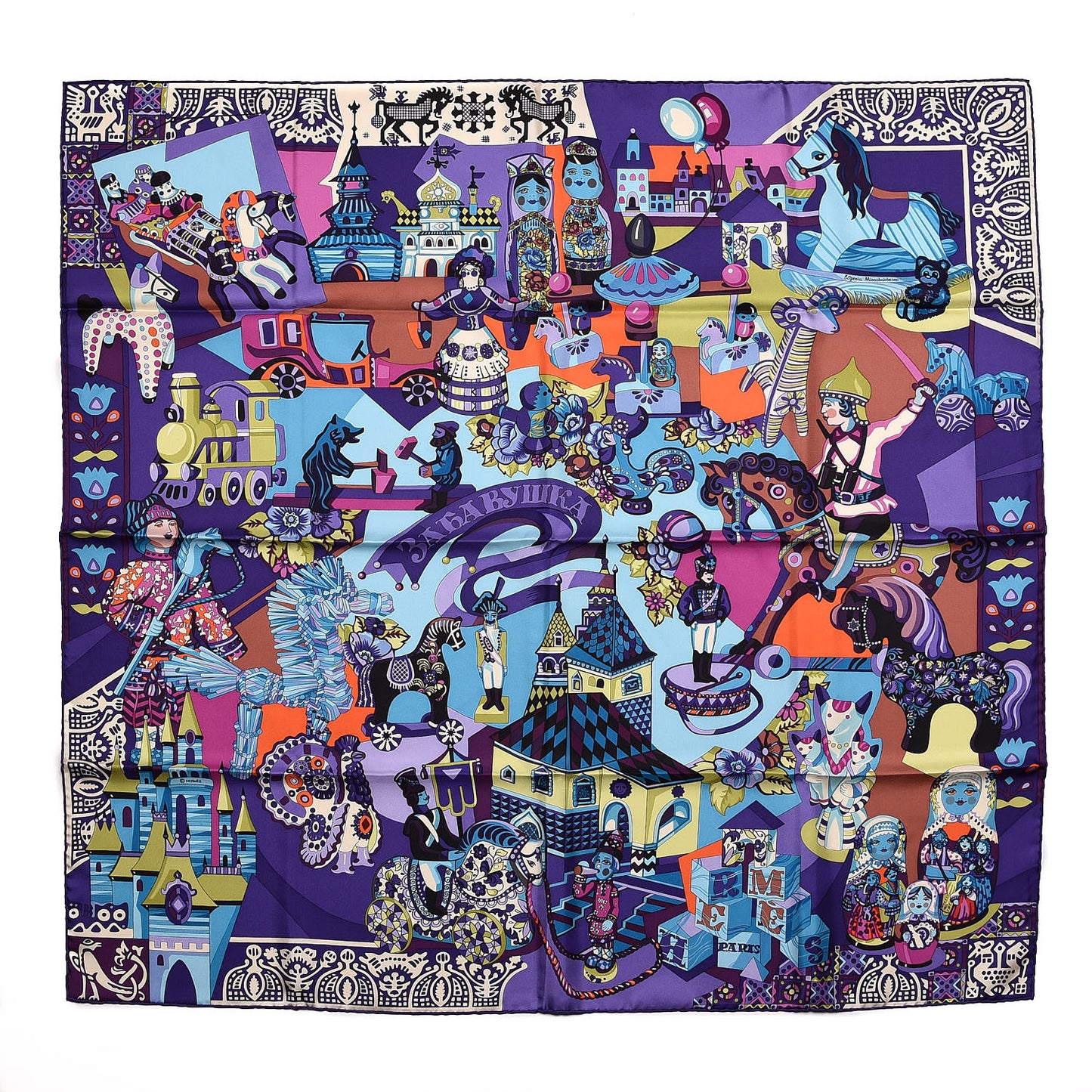 Silk Zabavushka Scarf 90 Violet Vert Absinthe Canard