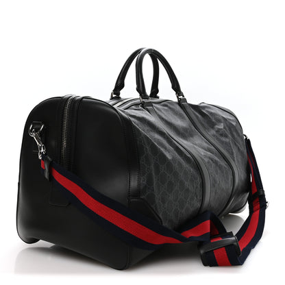 Gucci Soft GG Supreme Monogram Appia Calfskin Web Large Carry On Duffle Bag Black Grey 2 of 9