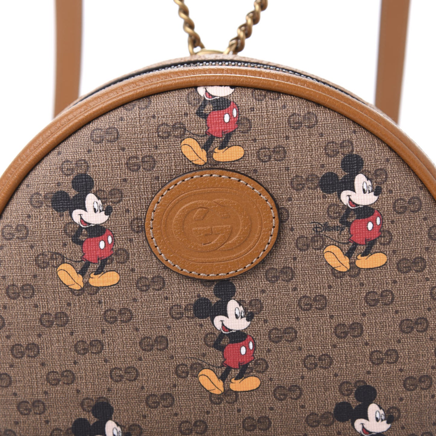 X DISNEY Mini Vintage GG Supreme Monogram Mickey Mouse Round Backpack Beige Vintage Sun Oil