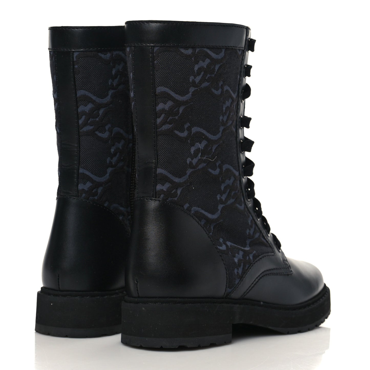Vitello Fabric Jacquard Karligraphy Embroidered Womens Combat Boots 35.5 Black