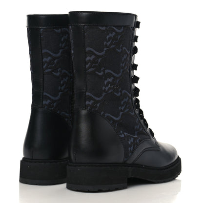 Fendi Vitello Fabric Jacquard Karligraphy Embroidered Womens Combat Boots 35.5 Black 4 of 7