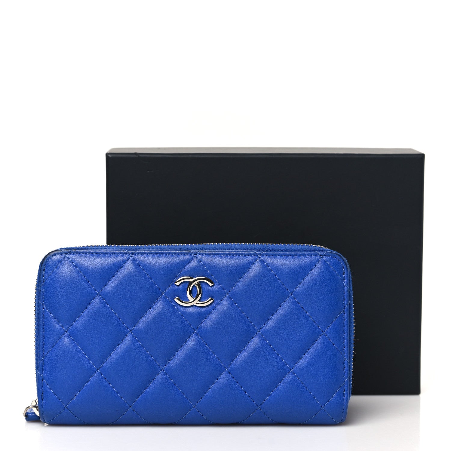 Chanel Lambskin Quilted Medium Zip Around Wallet Blue 12 of 12