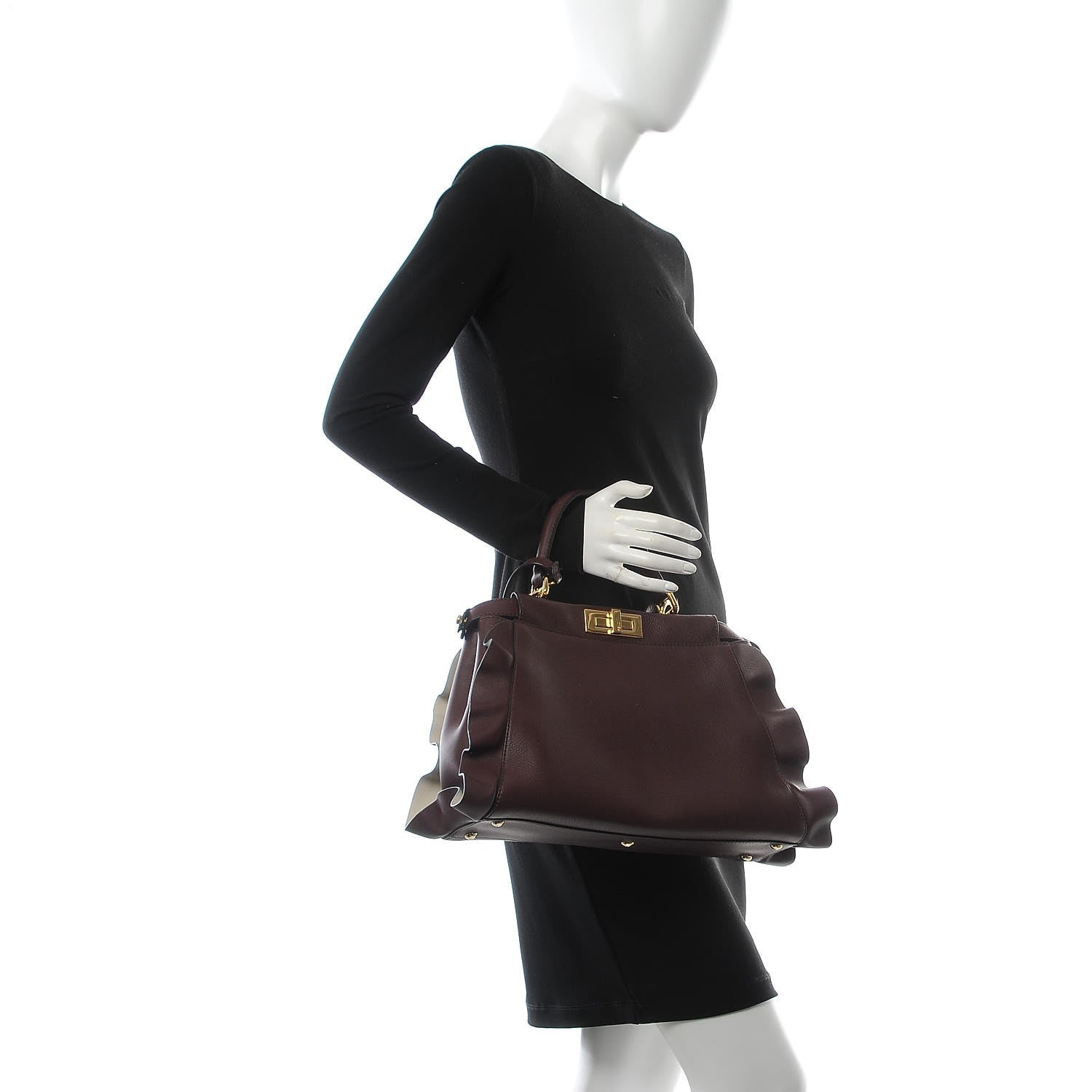 Fendi Vitello Seta Waves Bi-Color Medium Peekaboo Iconic Satchel Bordeaux Latte 3 of 10