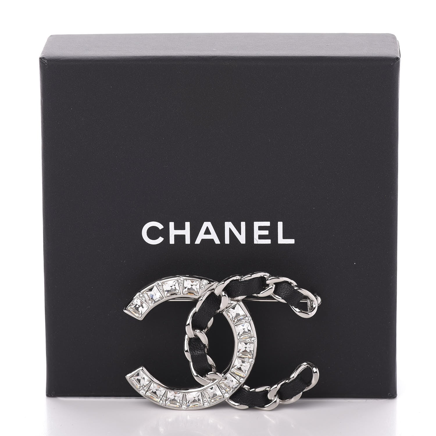 Chanel Lambskin Baguette Crystal CC Chain Brooch Black Silver 4 of 4