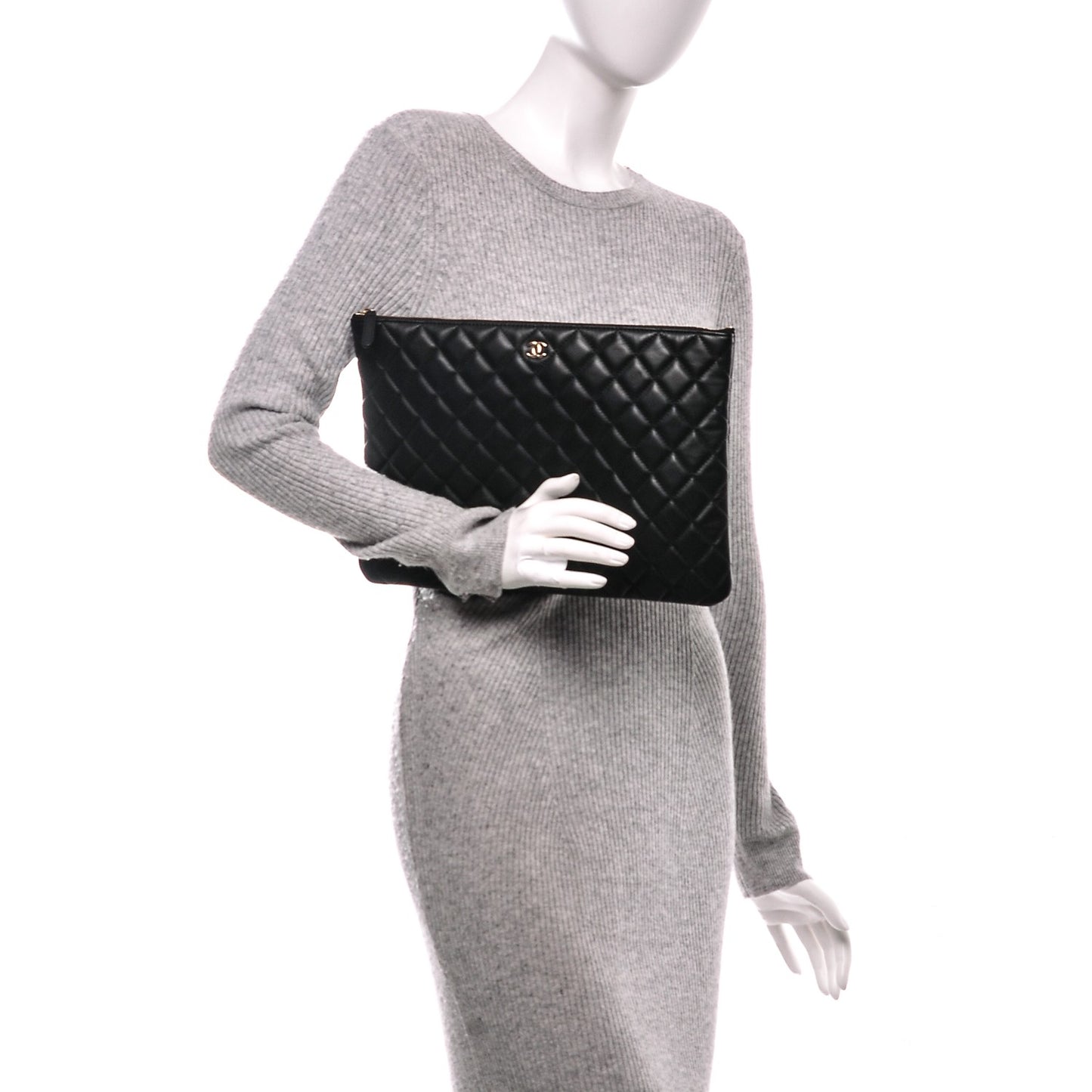 Lambskin Quilted Large Cosmetic Case Black