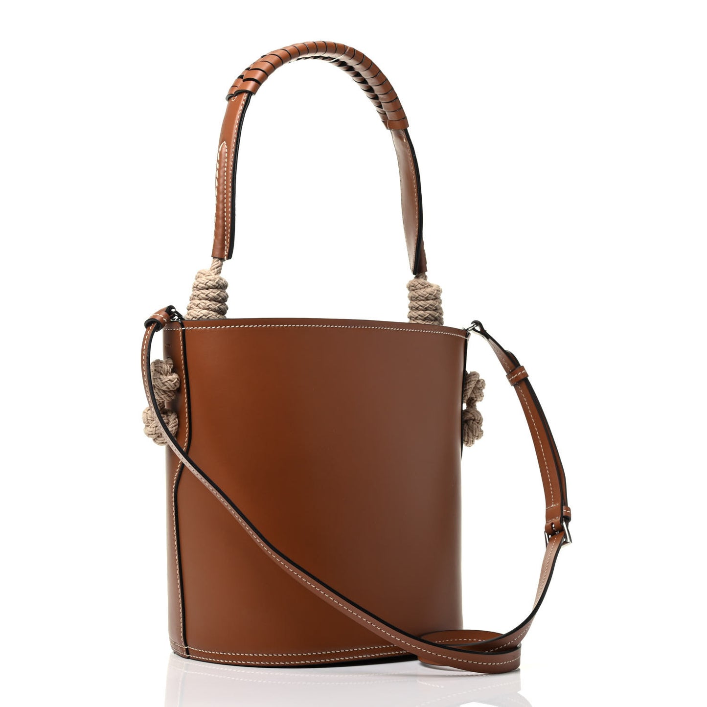 City Calfskin Knotted Rope Bucket Bag Cognac