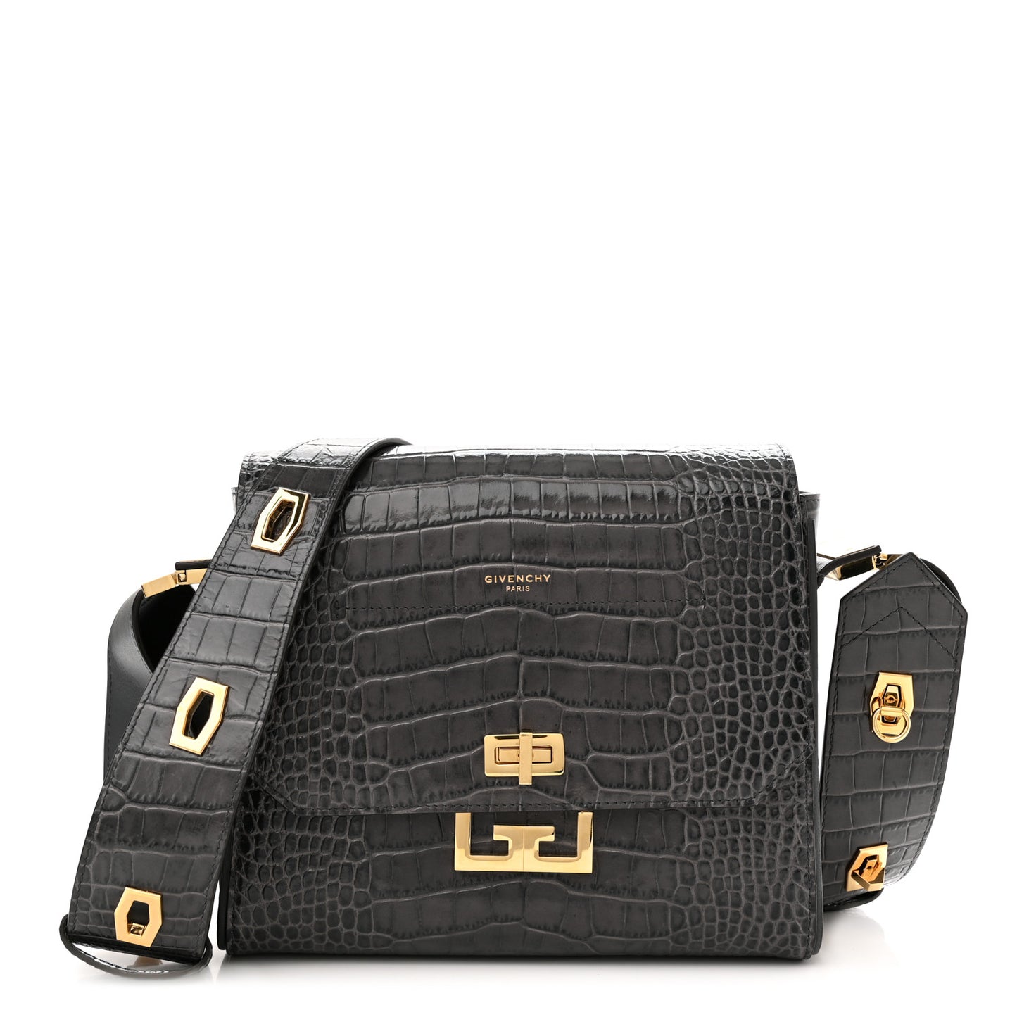 Calfskin Crocodile Embossed Medium Eden Storm Grey