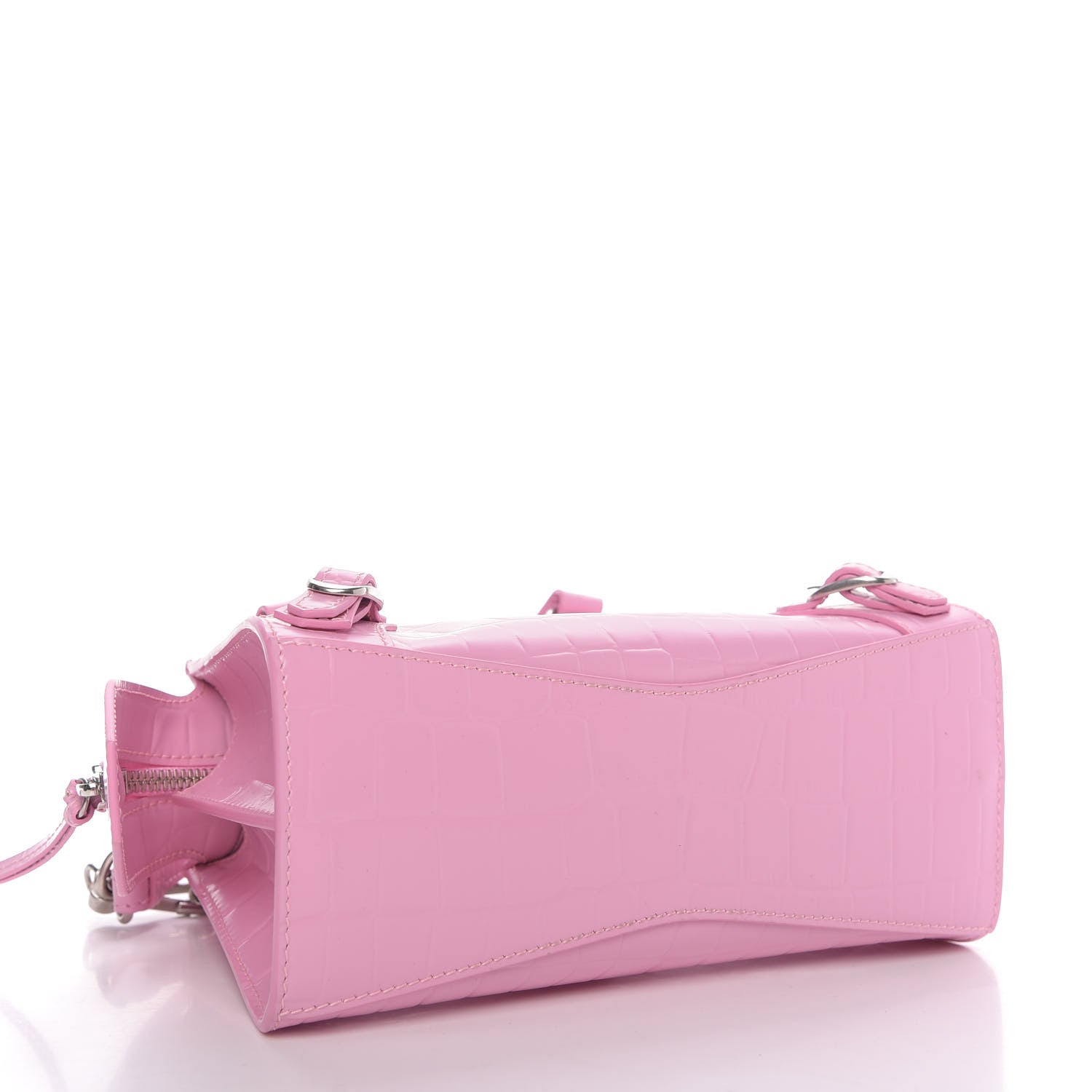 Balenciaga Semi Shiny Calfskin Crocodile Embossed Neo Classic Silver Hardware Mini City Pink 4 of 8
