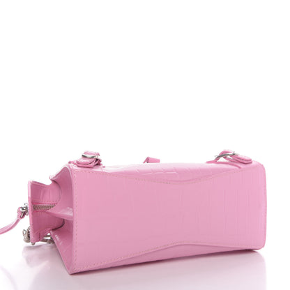Balenciaga Semi Shiny Calfskin Crocodile Embossed Neo Classic Silver Hardware Mini City Pink 4 of 8