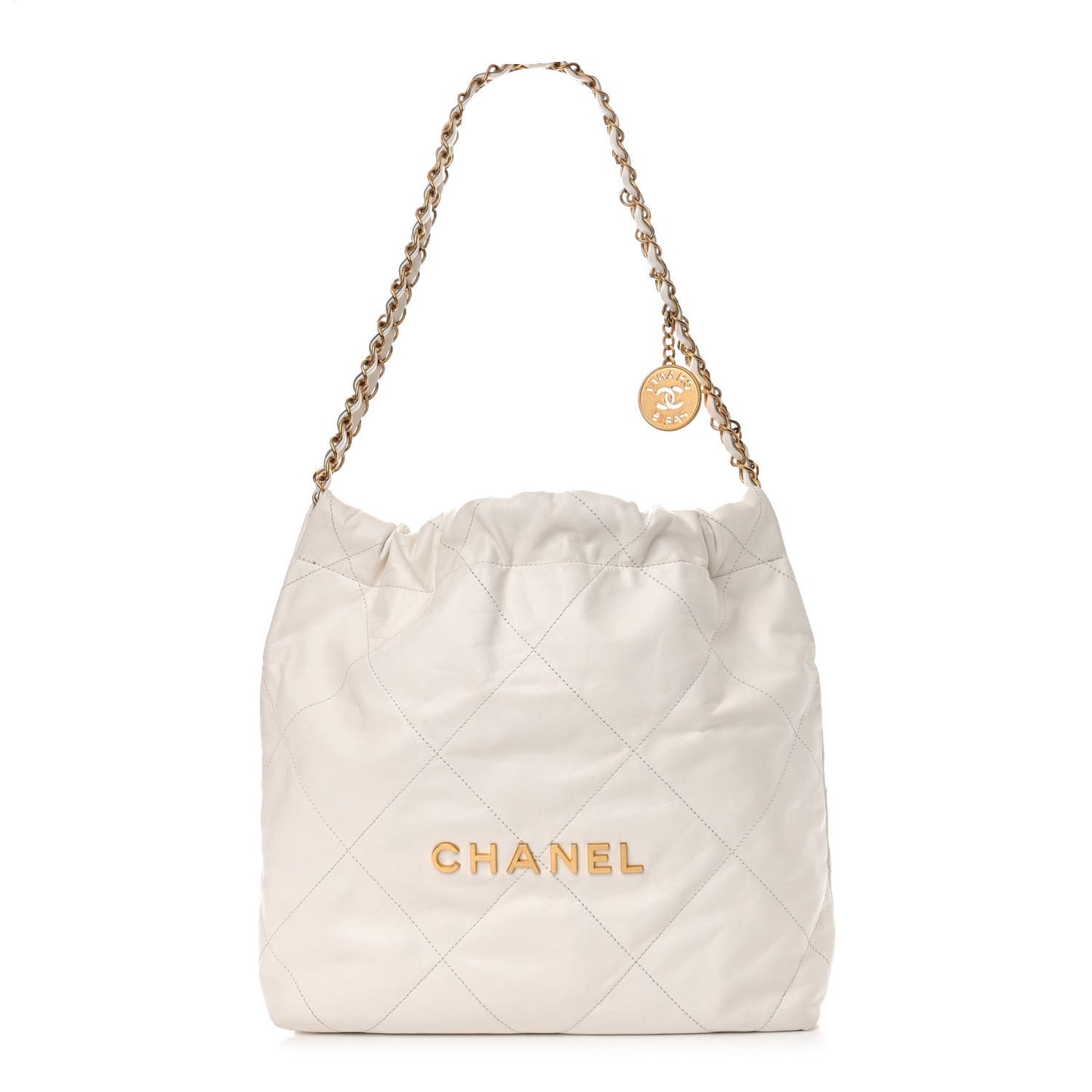 Shiny Calfskin Quilted Chanel 22 White