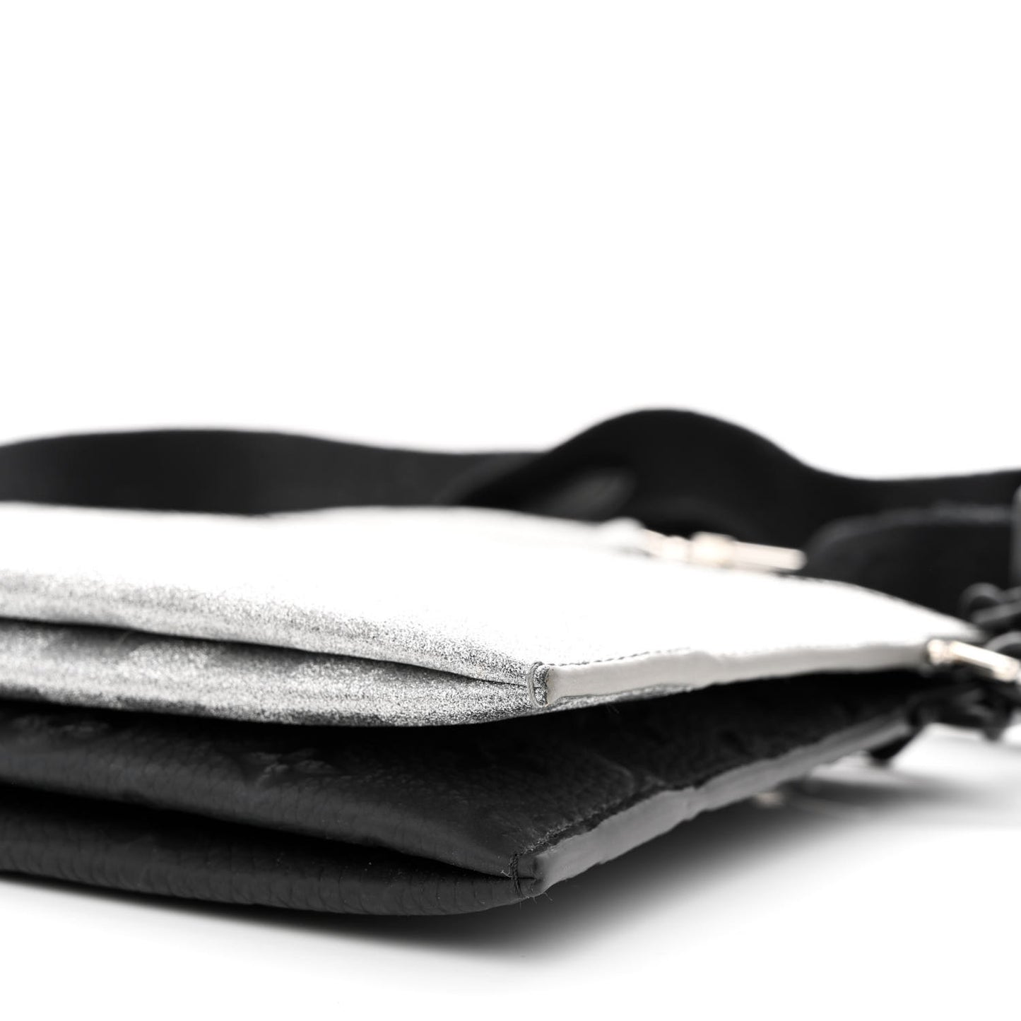 Damier Glitter Taurillon Monogram In The Loop Trio Pouch Black Silver