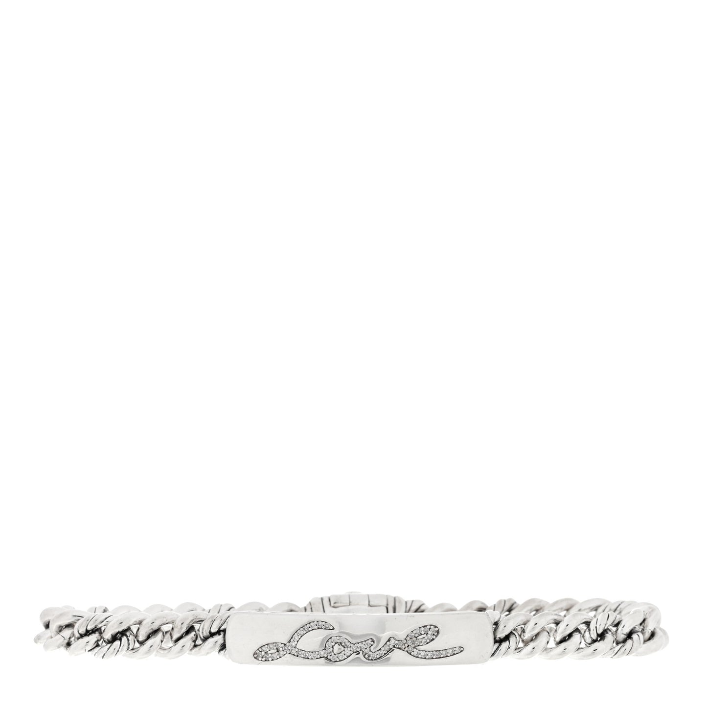 Sterling Silver Diamond 7mm Petite Pave Curb Link Love ID Bracelet