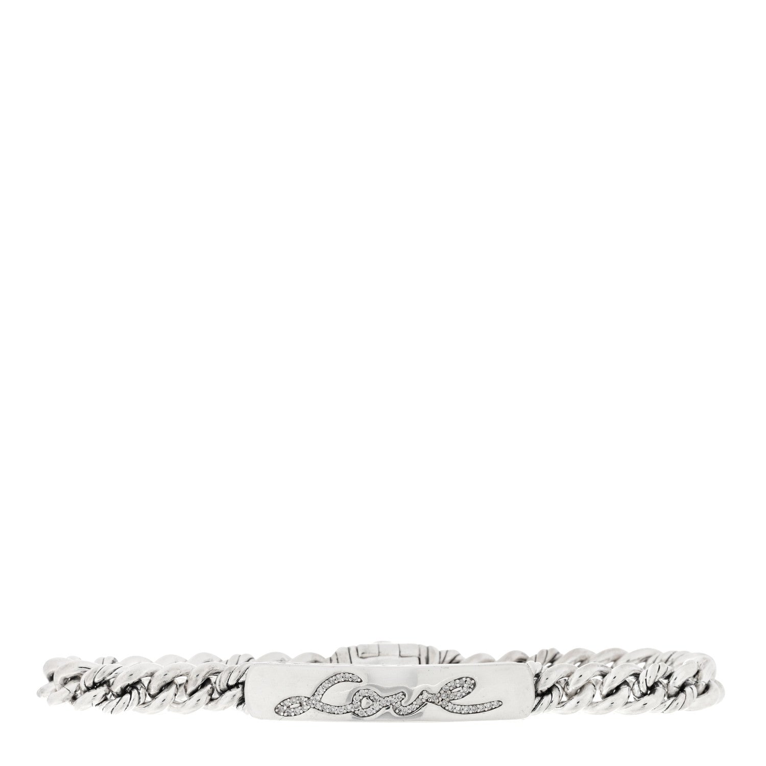 David Yurman Sterling Silver Diamond 7mm Petite Pave Curb Link Love ID Bracelet 1 of 3