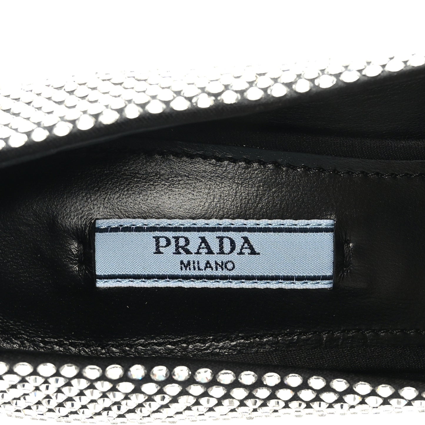 Satin Crystal Embellished Womens Metal Triangle Logo 50mm Loafers 37.5 Crystal