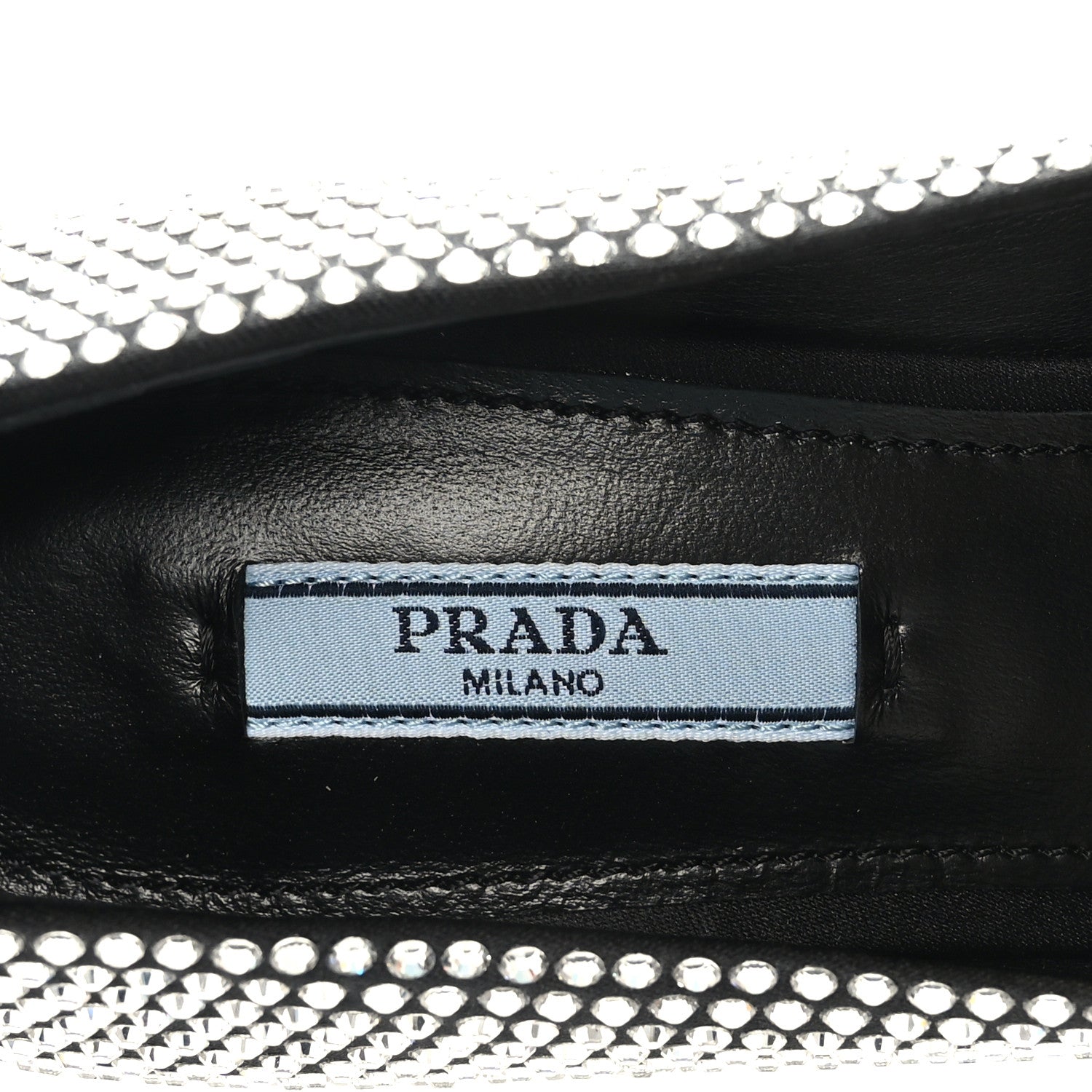 Prada Satin Crystal Embellished Womens Metal Triangle Logo 50mm Loafers 37.5 Crystal 6 of 8