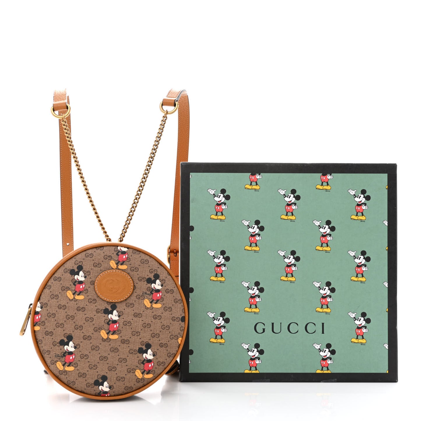 X DISNEY Mini Vintage GG Supreme Monogram Mickey Mouse Round Backpack Beige Vintage Sun Oil