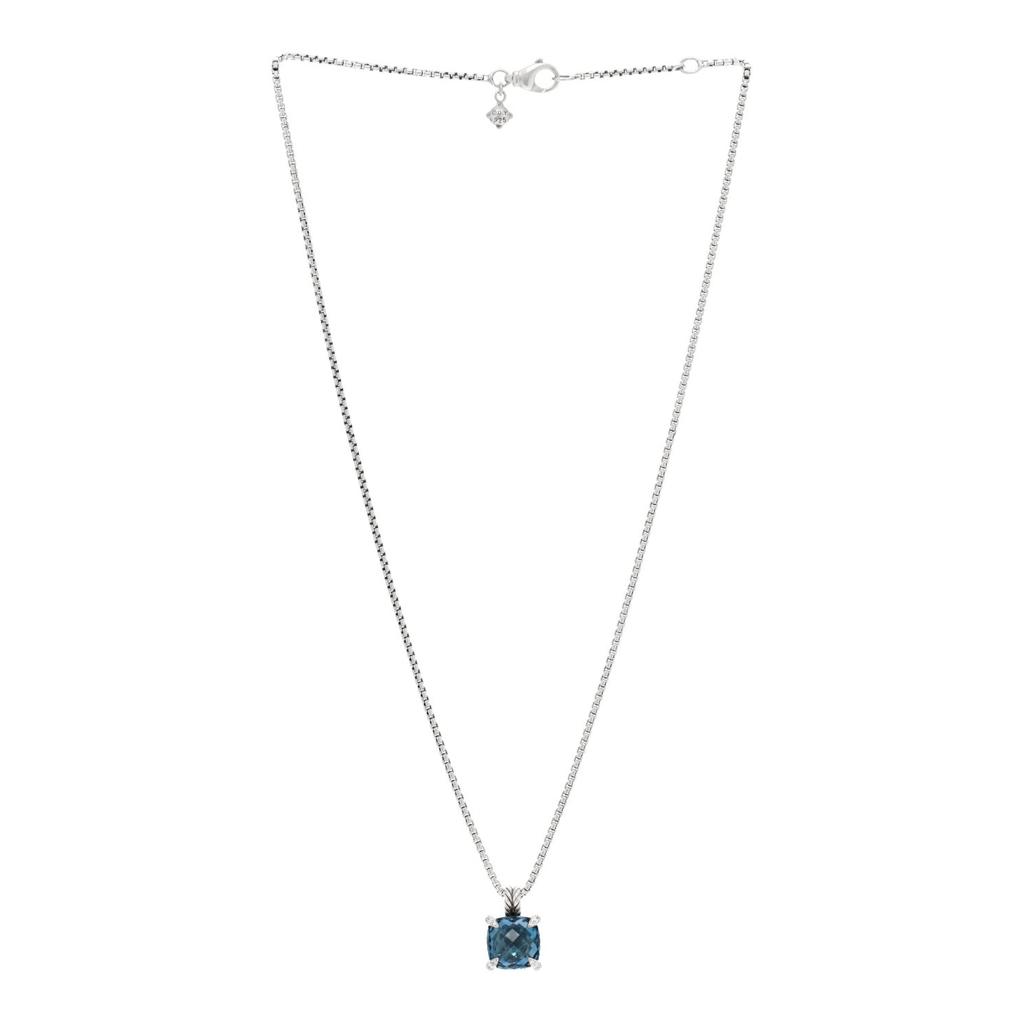 Sterling Silver Diamond Hampton Blue Topaz 11mm Chatelaine Pendant Necklace
