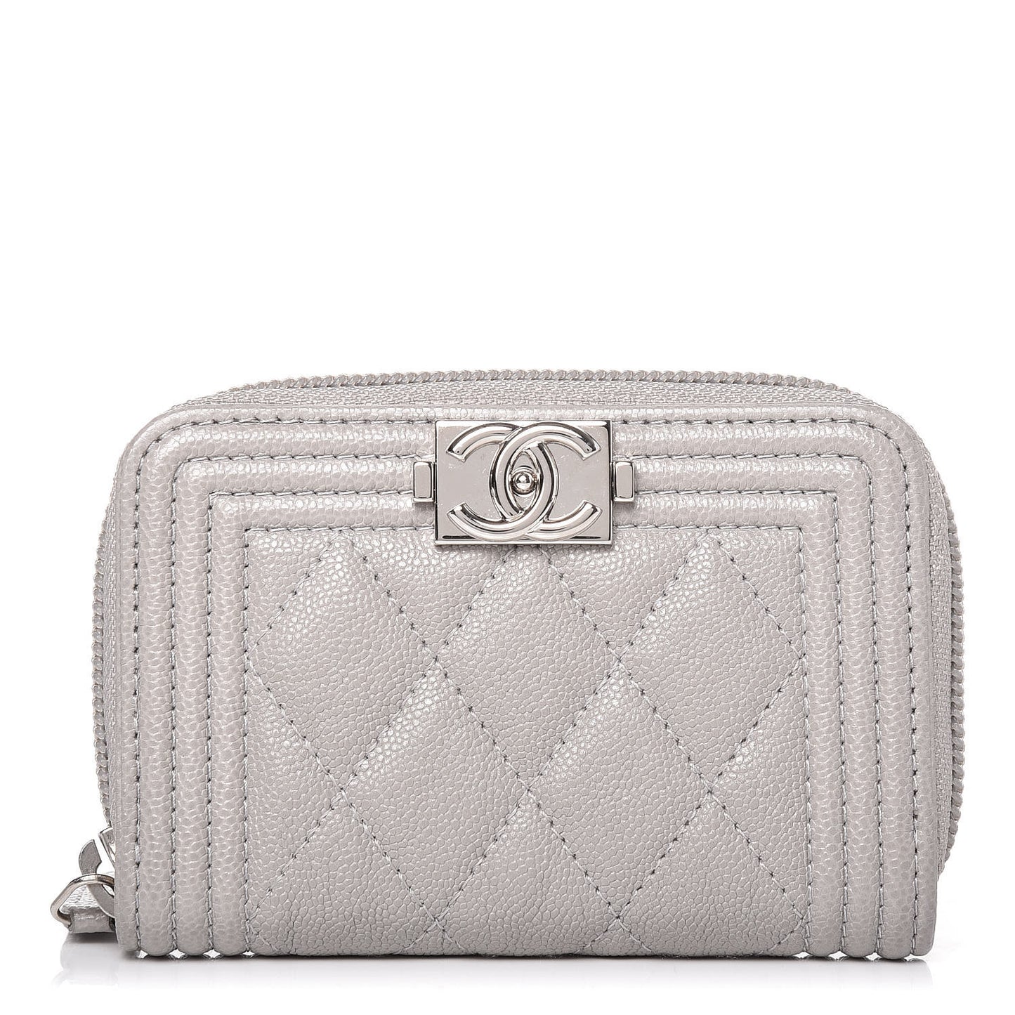Caviar Quilted Boy Zip Around Coin Purse Wallet Grey