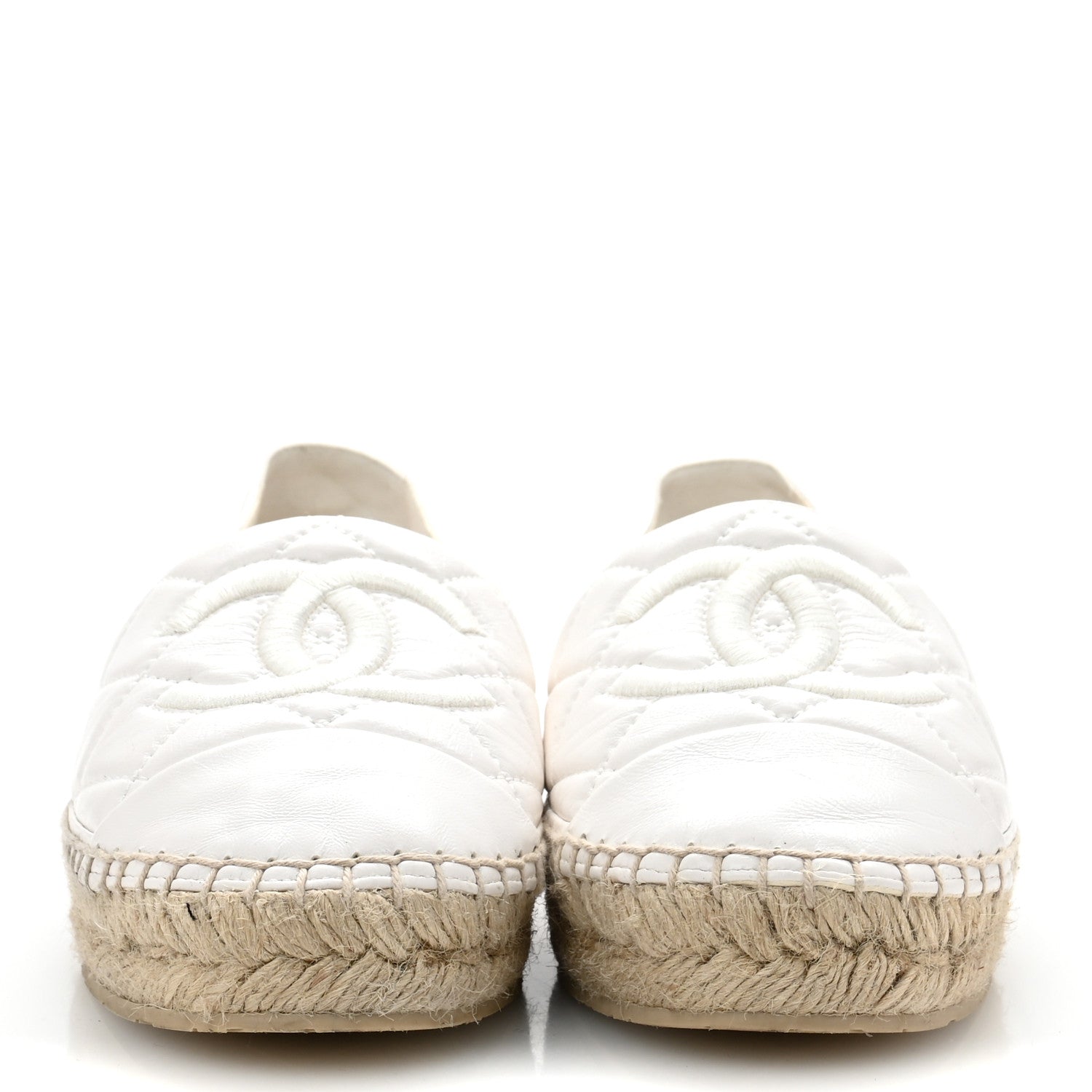 Chanel Lambskin Quilted CC Espadrilles 38 White 3 of 10