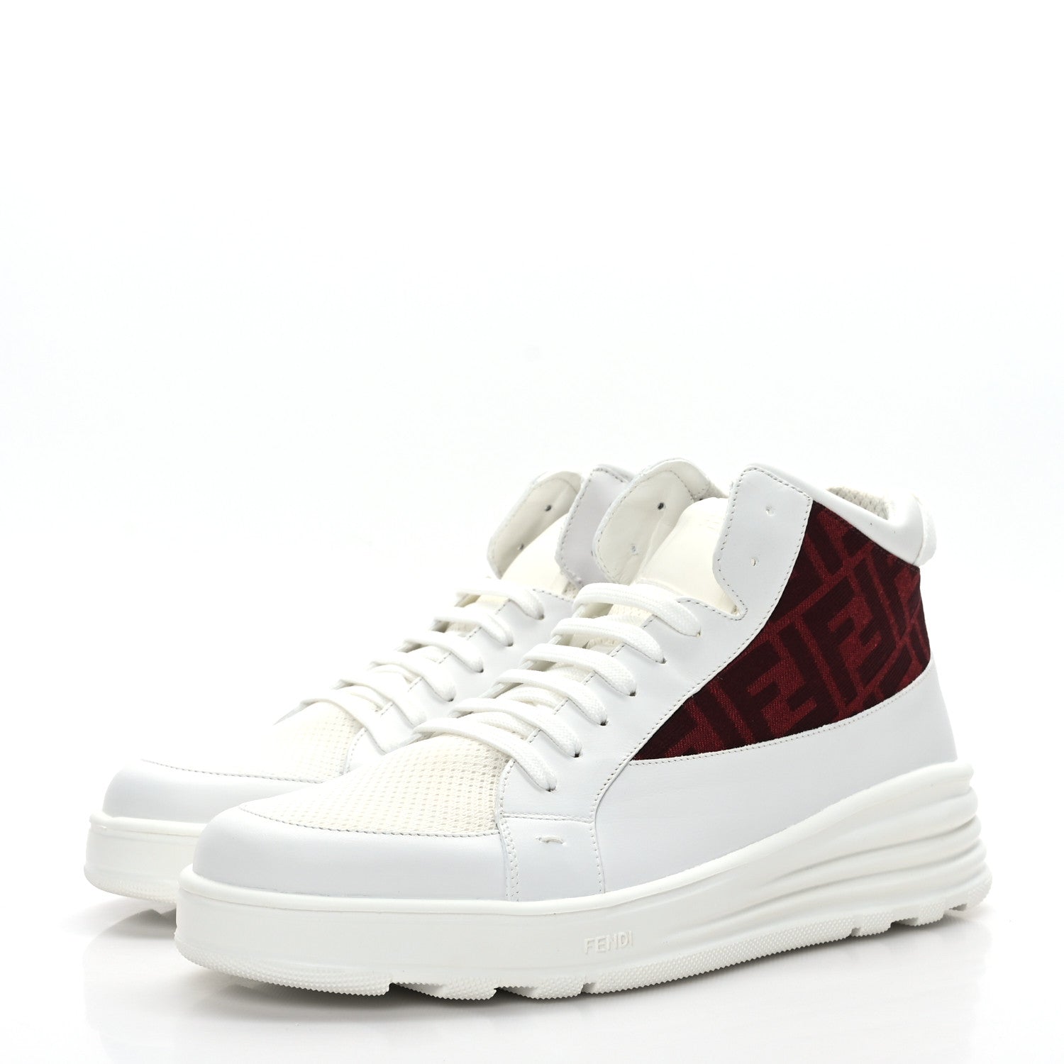 Fendi Vitello Technical Fabric FF Mens High Top Sneakers 8 Ultra White White Rosso Cardinale Black 3 of 7