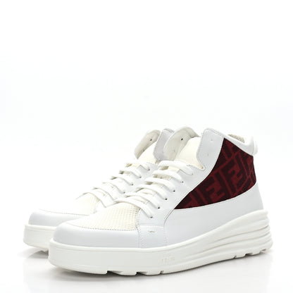 Fendi Vitello Technical Fabric FF Mens High Top Sneakers 8 Ultra White White Rosso Cardinale Black 3 of 7