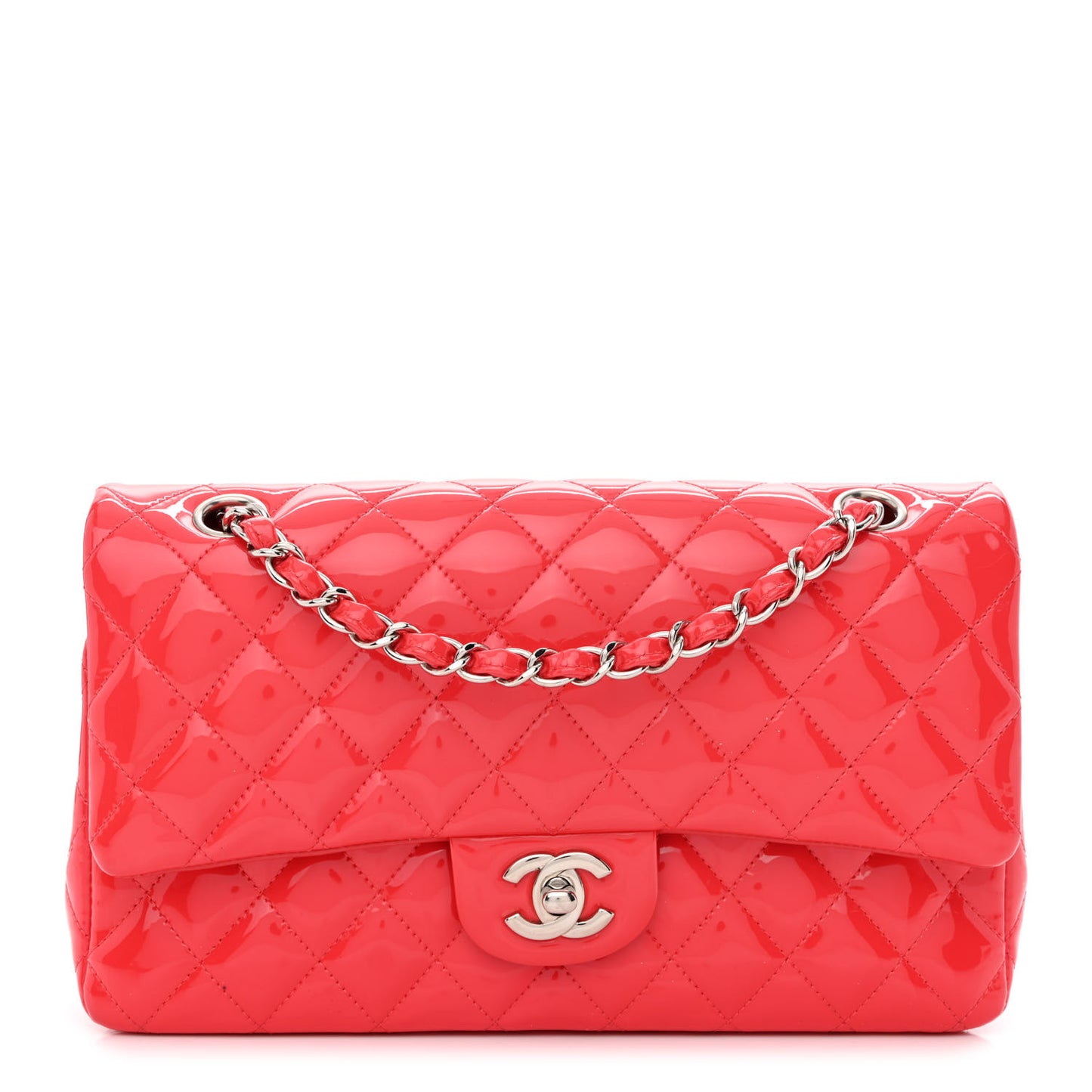 Patent Quilted Medium Double Flap Pink