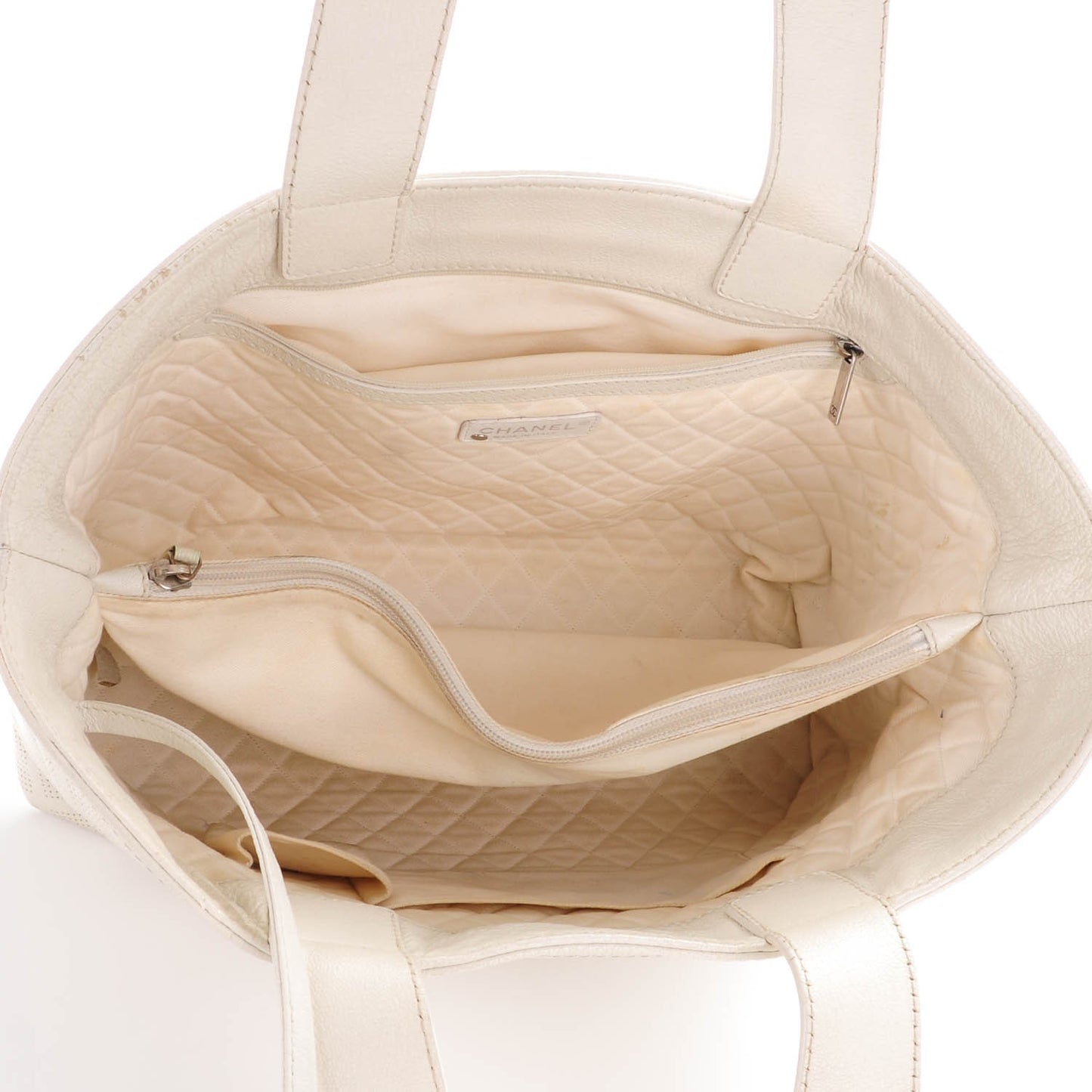 Goatskin Perforated Large CC Tote White