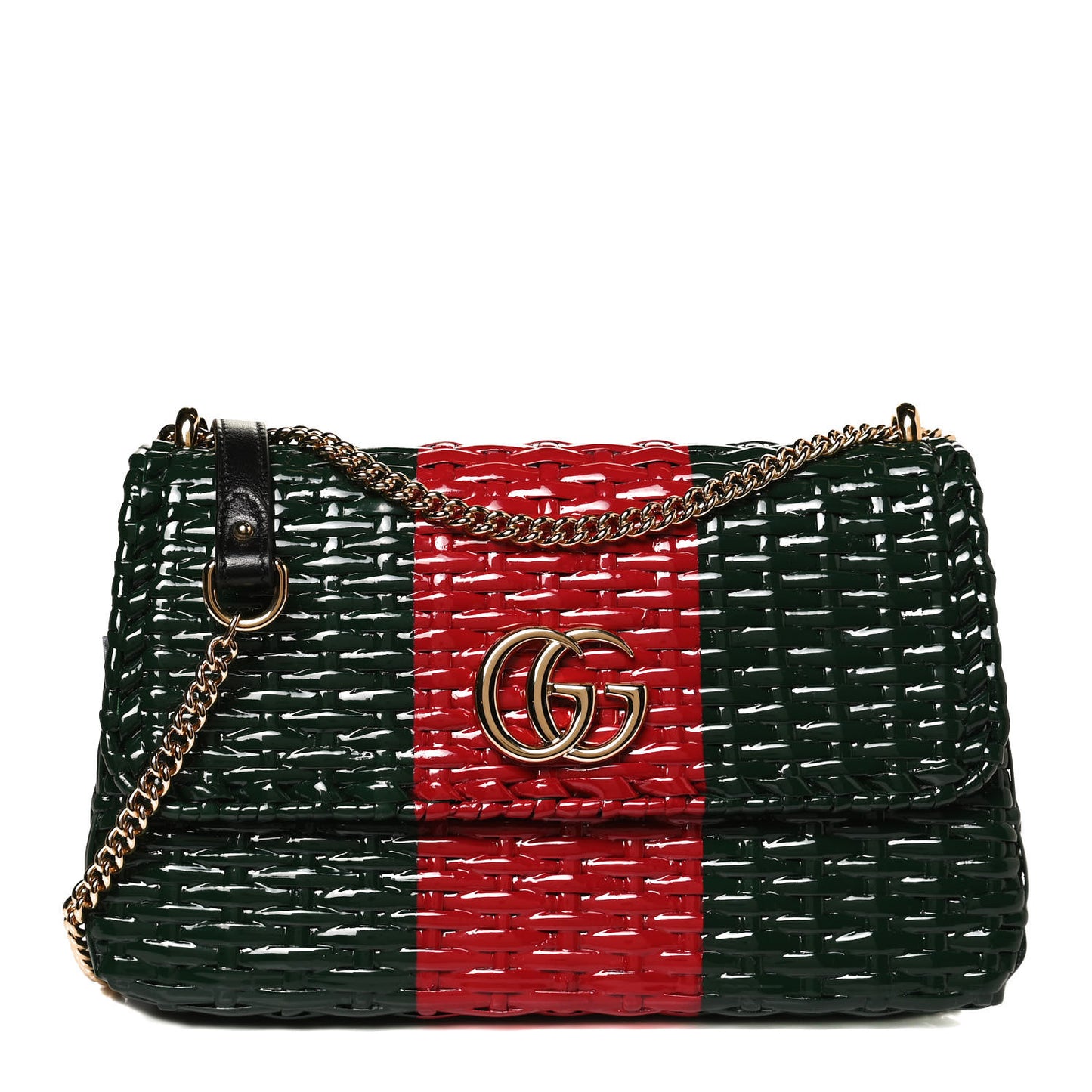 Glazed Wicker Stripe Small Cestino Shoulder Bag Green