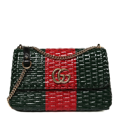 Gucci Glazed Wicker Stripe Small Cestino Shoulder Bag Green 1 of 11