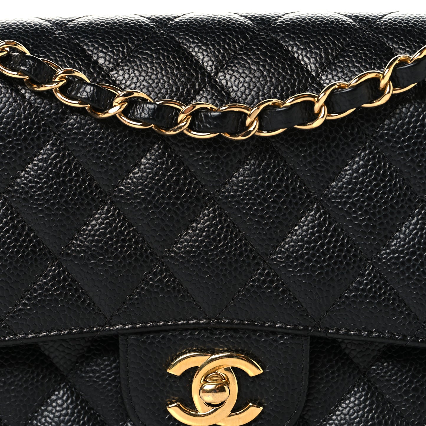 Caviar Quilted Medium Double Flap Black